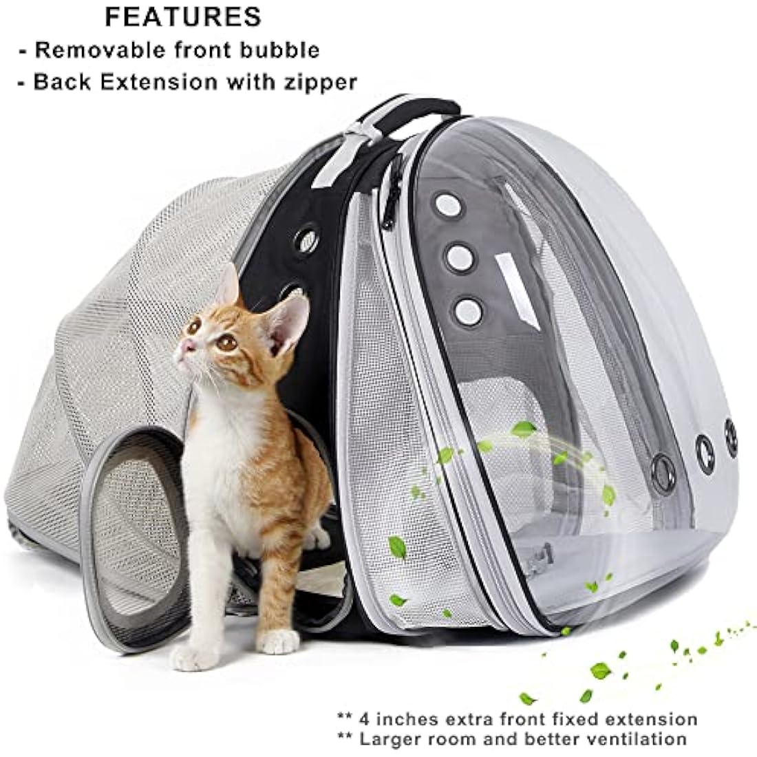 Interfashioner® Expandable Cat Backpack Carrier, Front & Back Dual Extension Clear Bubble Pet Backpack Carrier for Fat Cats Small Dogs up to 9kgs, Backpack for Large Cats