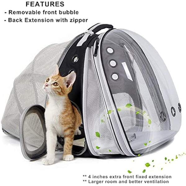 Interfashioner® Expandable Cat Backpack Carrier, Front & Back Dual Extension Clear Bubble Pet Backpack Carrier for Fat Cats Small Dogs up to 9kgs, Backpack for Large Cats