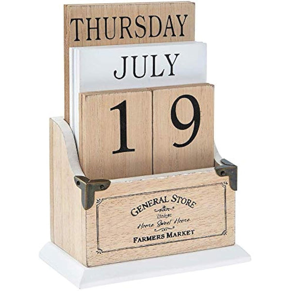 Home Sweet Home Vintage Wooden Perpetual Calendar - Desk Top Eternal Calender Blocks
