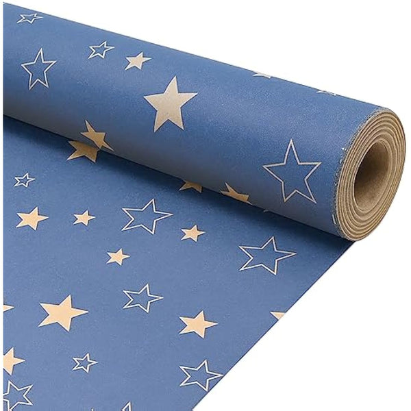 43cm*15m Blue Birthday Wrapping Paper Roll,Topeedy Gift Wrap Paper with Star for Birthday Father's Day Xmas Present-Star