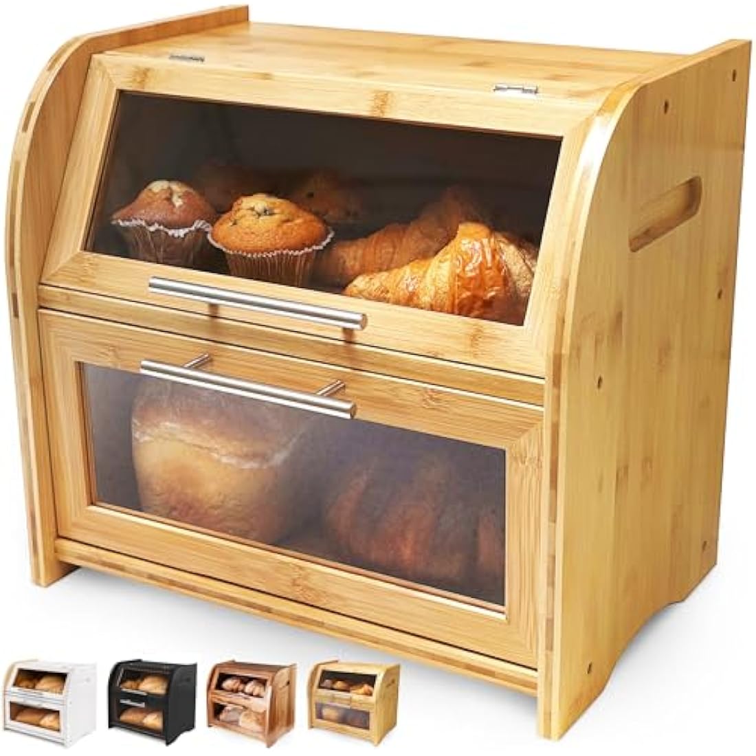 Arise Stylish Bread Bin for Kitchen Countertop, Extra Large 2-Shelf Wooden Bread Box with Clear Windows and Air Vents Keeps Bread, Bagels and Rolls Fresh. 40 x 26.4 x 36.5, Self Assembly