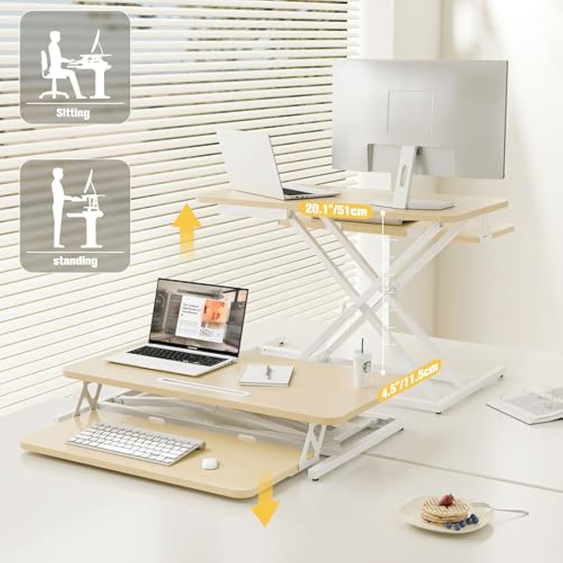 ERGOMAKER Height Adjustable Standing Desk Converter - 81cm (32 Inch) Wide Platform Tabletop Workstation - Quick Sit to Stand Desk Riser for Dual Monitors Golden Oak