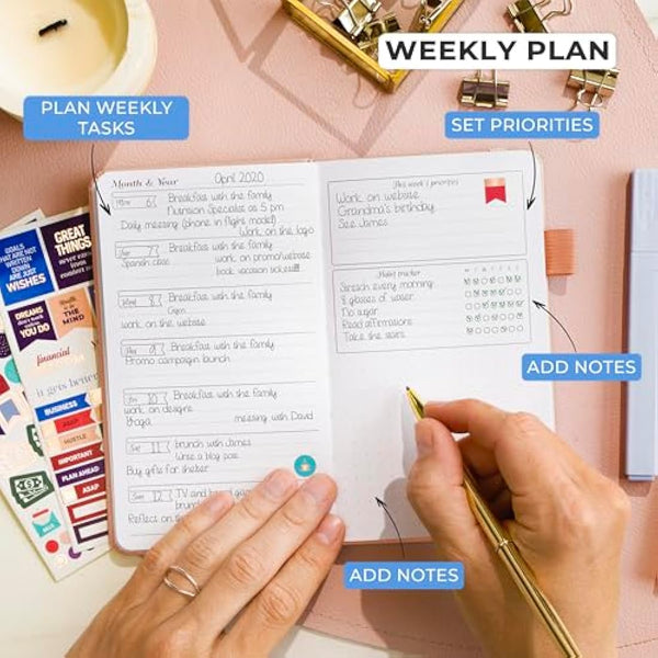 GoGirl Planner and Organizer for Women – Pocket Weekly Planner, Goals Journal & Agenda for Time Management & Productivity. Undated (Peach pink)