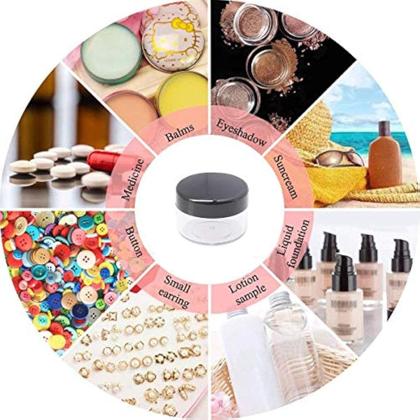kuou 10 * 15ml Empty Plastic Cosmetic Jars, Sample Containers Pots Bottles with Black Screw Lids and 5pcs Spatulas for DIY Travel Makeup Creams/Powder/Mineral Make Up Cosmetic