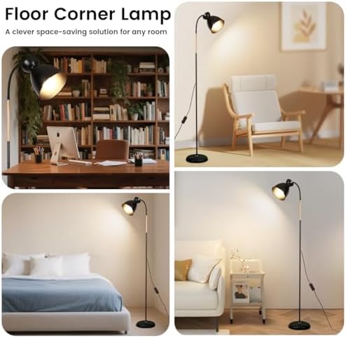 Amdelne ARKA Adjustable Floor Lamp, Industrial Corner Lamp Rustic Retro Vintage Reading Light, Standing Lamps for Living Room, Bedroom, Dining Room, Office, 155cm, Metal, Wood, E27 (Bulb Not Included)