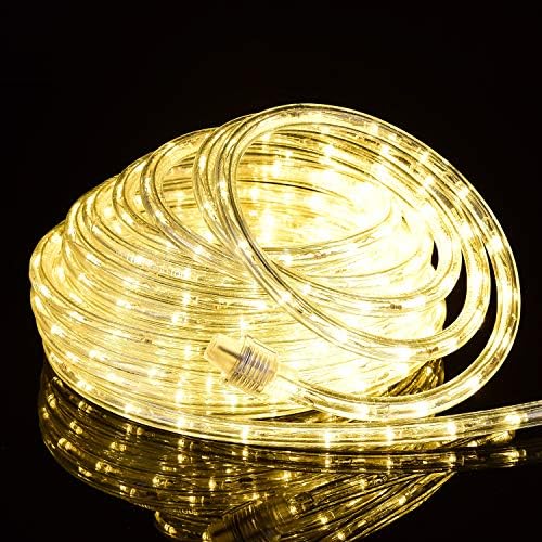 GUOTONG 52.5ft/16m Plugin Rope Lights, 576Warm White LEDs, 220V, 2 Wires, Waterproof, Connectable, Power Plug Built-in Fuse Design, Indoor/Outdoor Use, Ideal for Backyards, Decorative Lighting