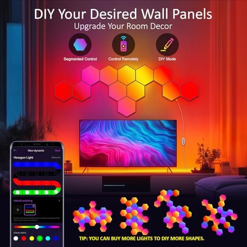 Kangtaixin Hexagon LED Wall Lights, 8-Pack RGB Gaming Panels – Hexagonal Smart Lighting with Music Sync – Perfect for Room Decor, Bar, Bedroom, and Gaming Setup