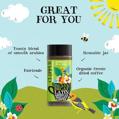 Clipper Latin American Organic Instant Decaf Coffee | 6 x 100g Jars | Bulk Buy Gourmet Decaffeinated Instant Coffee | Sustainable Fairtrade Arabica by Clipper Teas | Ethically Sourced & Eco Conscious