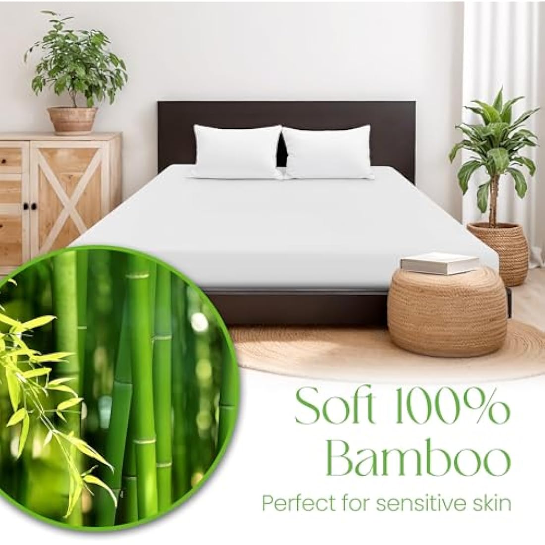 EU King Size Mattress Protector Waterproof 160x200cm – Soft 100% Bamboo Fitted Cover – Hypoallergenic, Naturally Cooling – Bamboo Mattress Protector