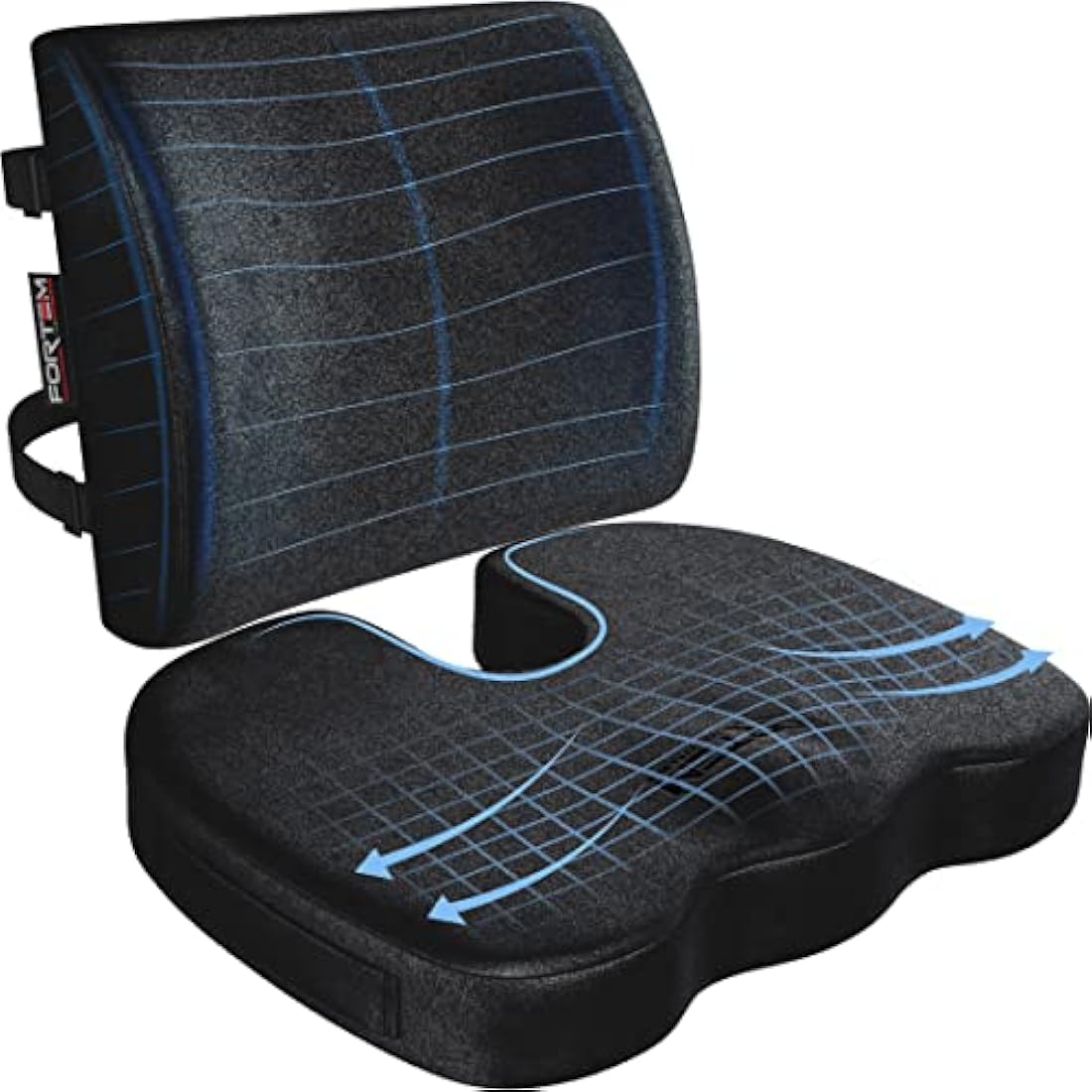 FORTEM Office Chair Cushion and Back Support for Office Chair, Lumbar Support Pillow, Memory Foam, Non Slip Sitting and Back Rest for Gaming, Car Seat Cushion, Chair Pad