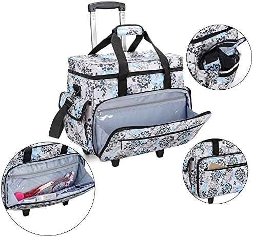 Teamoy Sewing Machine Trolley Bag, Detachable Trolley Case on Wheels with Bottom Wood Pad, Compatible with Singer, Brother and Most Standard Machines and Accessories