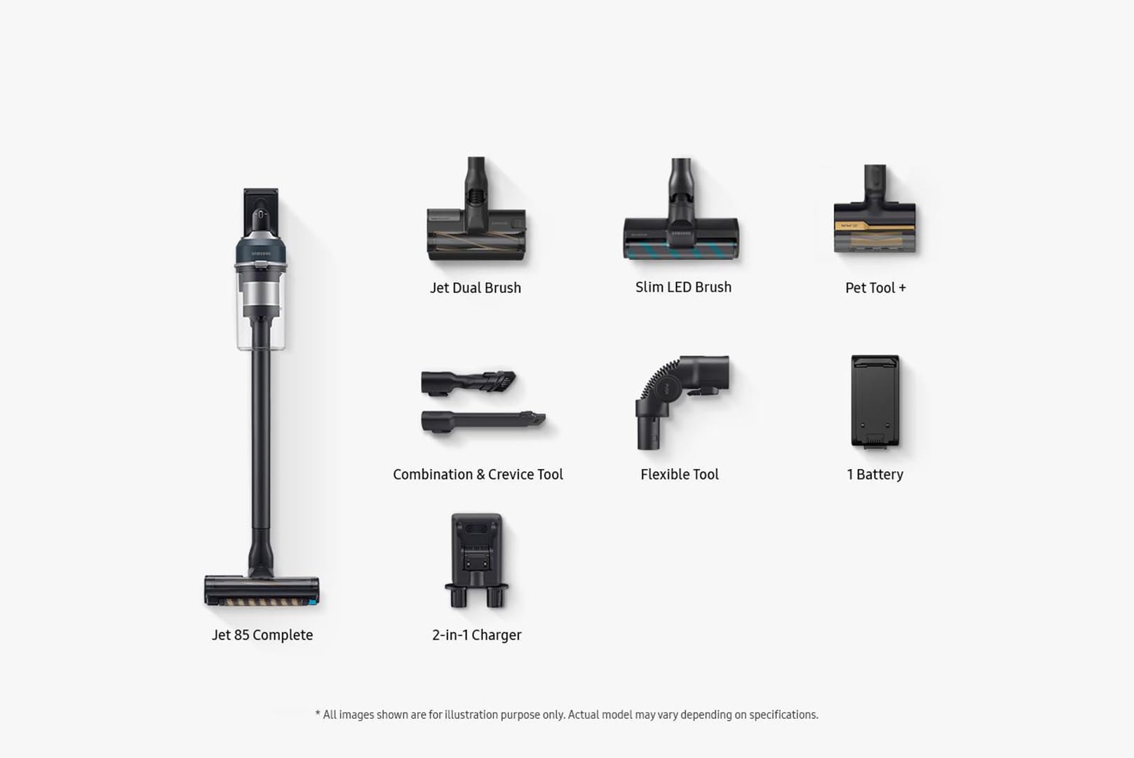 Samsung Jet 95 Pro 210W Cordless Stick Vacuum Cleaner with Pet Tool+ & spray spinning sweeper, Powerful cleaning, 60 mins Run time, Light weight design, VS20C9547TB/EU