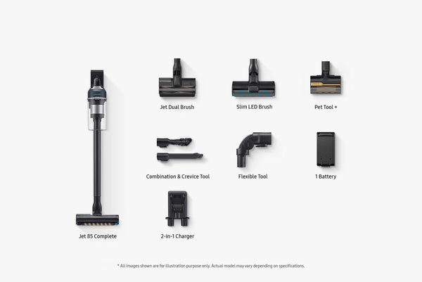 Samsung Jet 95 Pro 210W Cordless Stick Vacuum Cleaner with Pet Tool+ & spray spinning sweeper, Powerful cleaning, 60 mins Run time, Light weight design, VS20C9547TB/EU