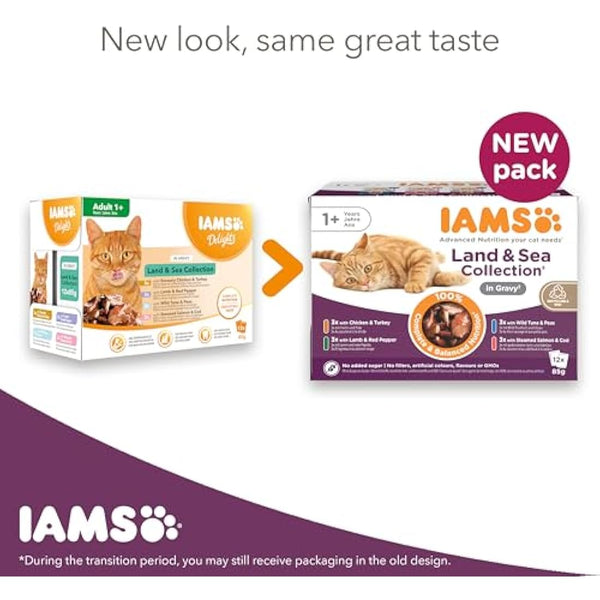 IAMS Adult Wet Cat Food Land & Sea in Gravy 12 x 85g