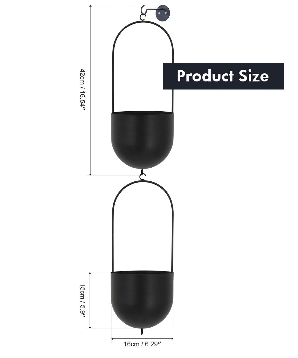 ibigbean Set of 2 Metal Hanging Planters Flower Pots Matte Black Big Size Pots Mid Century Modern for Home Dector Indoor & Outdoor