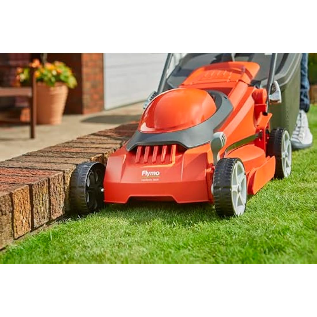 Flymo EasiStore 380R Electric Rotary Lawn Mower - 38 cm Cutting Width, 45 Litre Grass Box, Close Edge Cutting, Rear Roller, Central Height Adjust, Space Saving Storage Features