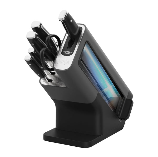Ninja Foodi StaySharp Knife Block with Integrated Sharpener, 5-Piece Knife Set includes Chef, Bread, Slicing, Utility, Paring Knives, Stainless Steel K32005UK, Black