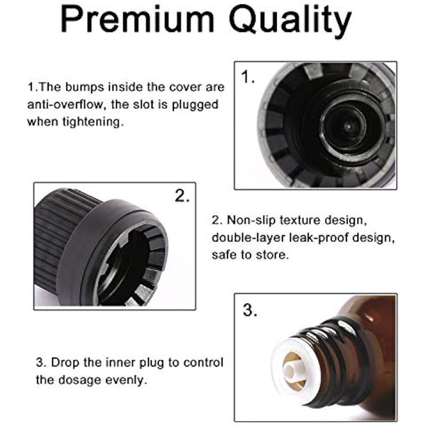 Alledomain 10Pcs, 10ml Essential Oils Amber Glass Bottles with Black Cap & 1 Dropper & 12 Labels Mini Empty Amber Bottle Refillable Sample Container for Massage oils/Aromatherapy/Perfume