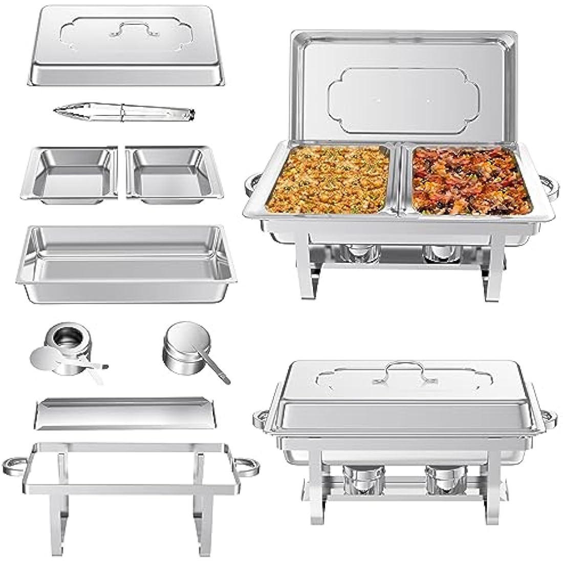 9L Chafing Dish Buffet Set,4 Pack Buffet Servers Catering Heat Container Set, Stainless Steel With Half Size Food Containers, Foldable Frames Food Warmer Set for Catering, Buffet, Wedding Parties