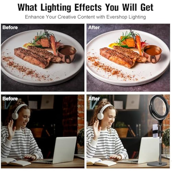 Evershop Ring Light with Stand & Phone Holder, 7" Desk Ring Light for Laptop/Computer/Webcam/Phone, Halo Light for Video Conferencing, Video Calls, Zoom Meeting, Live Streaming, Makeup, YouTube