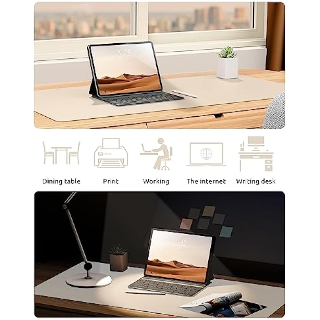 YSAGi Leather Desk Mat, Large Mouse Mat, Non-Slip Desk Pad, Waterproof PU Leather Table Protector Writing Pad for Office and Home (90 x 43 cm, Beige)