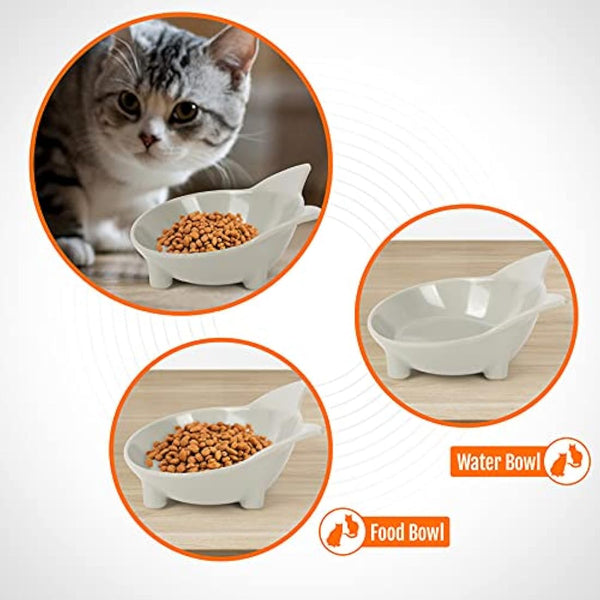Cotill Cat Bowls, Anti-slip Multi-purpose Cat Food Bowl Pet Water Bowl Cat Feeding Bowl, Set of 3 - Grey/Black/White