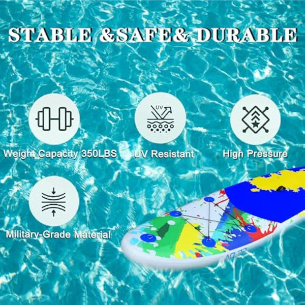 10'6" / 320m Inflatable Stand Up Paddle Board | Inflatable SUP Board Beginner's Surfboard Kit w/Adjustable Paddle | Air Pump w/Pressure Guage | Repair Kit | Premium Leash & Carry Backpack