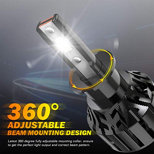 KATUR H7 LED Headlight Bulb, 80W 16000LM 6000K Cool White 400% Brightness Super Bright 360 Degree Adjustable Beam Angle H7 Headlight Bulb Conversion Kit IP65 Waterproof, Pack of 2