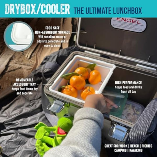 ENGEL Cooler Box 18L - Leak-Proof, Air Tight, Drybox Cooler for Camping, Fishing, Hiking,Picnic - Mini Ice Boxes Large Enough for 30 Cans, 42 x 28.6 x 32.4 CM Small Cool Box for Drinks and Food