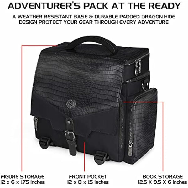ENHANCE Collector's Edition RPG Adventurer's DND Bag - Dragon Hide Exterior Travel RPG Bag with Tabletop Miniatures Storage Vault, Mat Holder, DND Dice & Token Pockets, Fits 4-8 Books (Dragon Black)