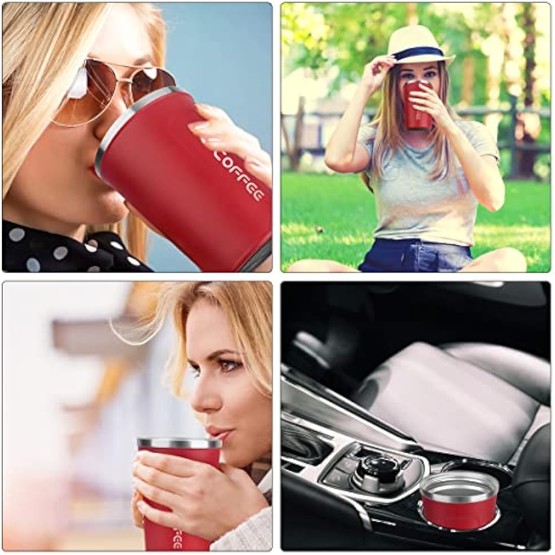 MOMSIV Coffee Cup, 380ml Stainless Steel Coffee Mug with Leak-Proof Lid, Insulated Vacuum Leakproof Travel Mug, Double-Walled Insulated Car Mug for Coffee, Tea Water (Red)