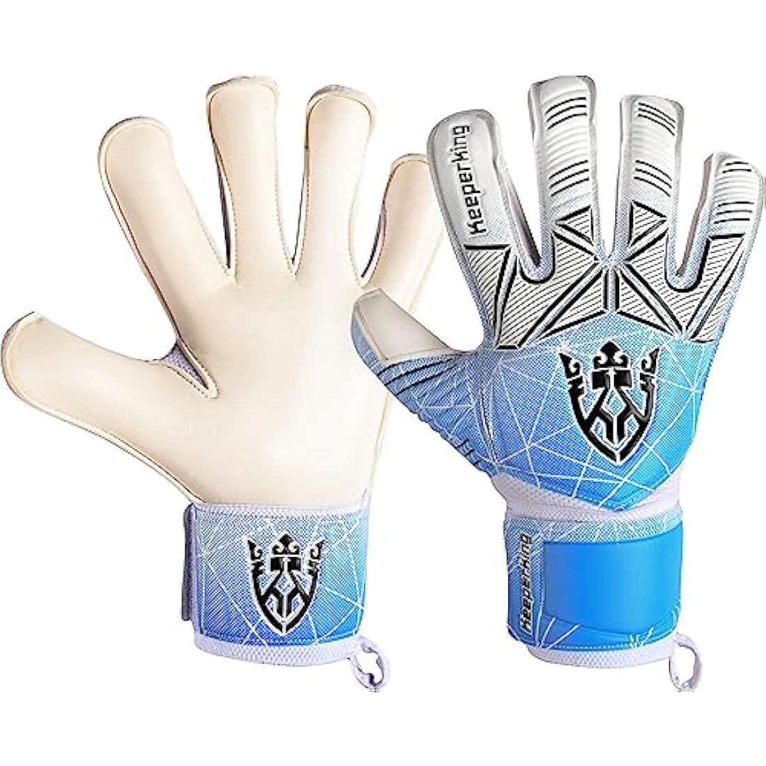 Keeperking Goalkeeper Gloves Kids, Boys, Youth, Adult, Men - Goalie Gloves Latex Strong Grip palms with Removable Finger Spines Protection - Football Goalkeeping Gloves (Size 5/6/7/8/9/10)