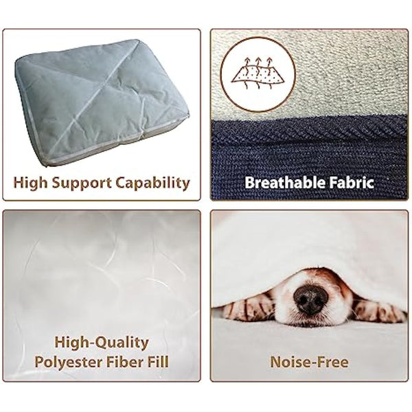 Ellie-Bo XL Dog Bed for 42-inch Dog Cage/Crate - Blue Corduroy/Grey FauxFur