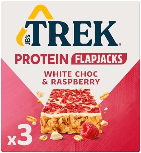 JB's Trek High Protein Flapjack White Chocolate Raspberry - Gluten Free - Plant Based - Vegan Snack - 50g x 36 bars
