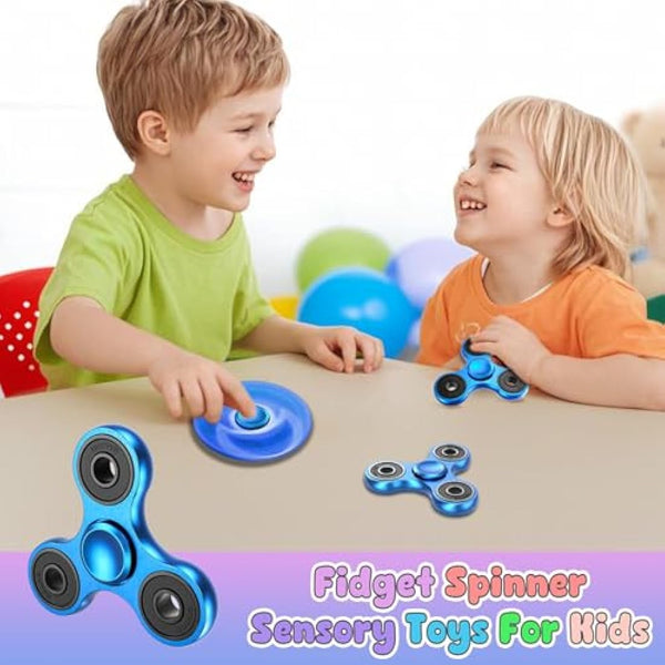Aolcev Fidget Spinner Metal Fidget Toy Stainless Steel Fast Bearing 2-5 Minutes Spins Hand Spinner Tri Finger Gyro Toy EDC ADHD Focus Anxiety Stress Relief Toys Gifts for Kids Adults-Blue