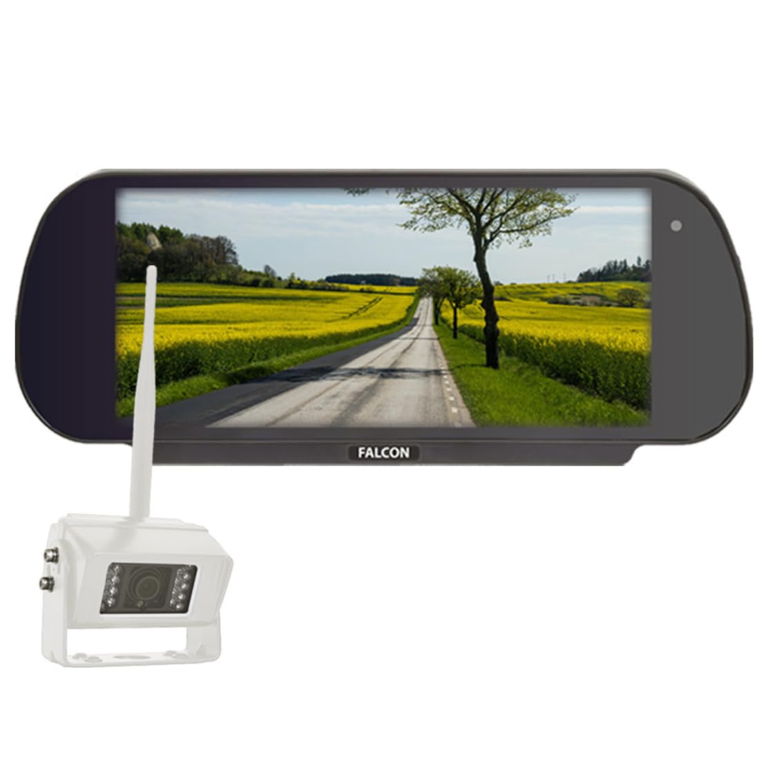 FALCON Wireless Rear View Camera & 7″ Mirror Monitor System - Self Fit Kit for Caravan, Motorhome and many more! (Black)