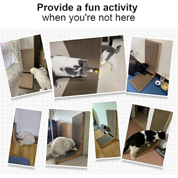 FUKUMARU Cat Scratcher, 68 cm L Shape Cat Scratch Pad Wall Mounted, Cat Scratching Cardboard with Ball Toy for Indoor Cats