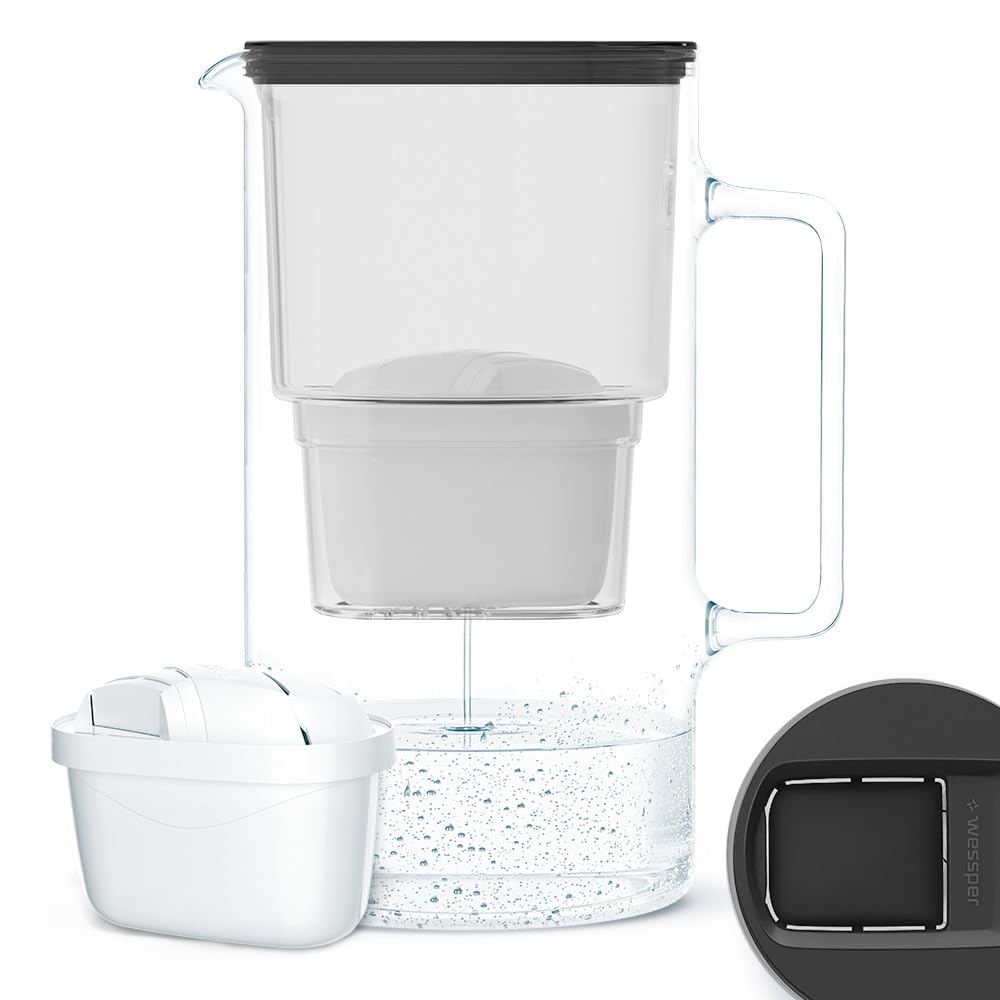 Wessper Glass Water Filter Jug + 1 Water Filter Cartridge | Replacement for Dafi Unimax Aquaphor A5 BRITA Maxtra+ Philips AWP212/10 Filter | 3 Litre |