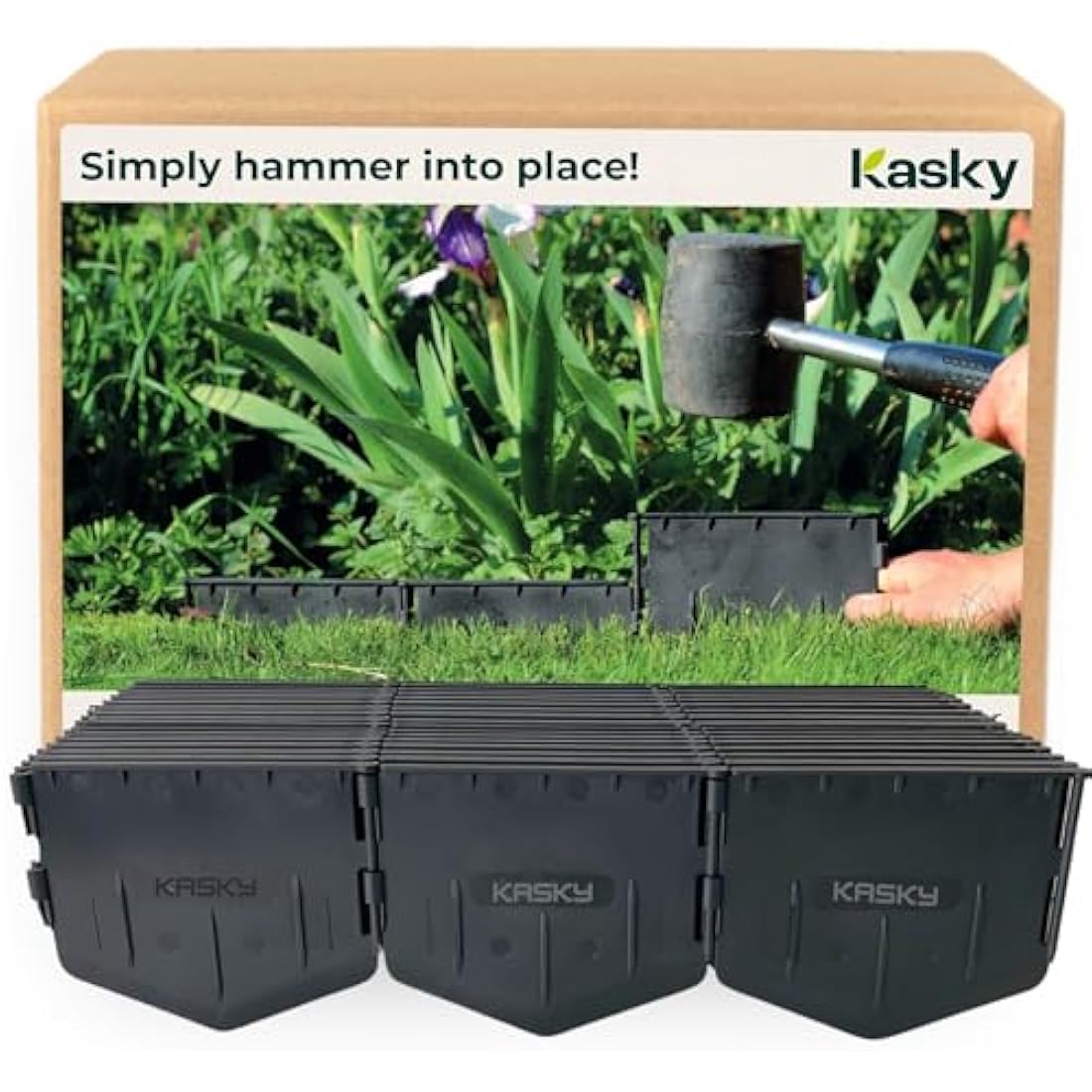 Easy to Install Lawn Edging Border - Simply Hammer into Place, No Trenches to Dig - Durable & Flexible Garden Edging - Invisible Grass & Path Edge from Recycled Plastic - 10.7 m / 35 ft Long