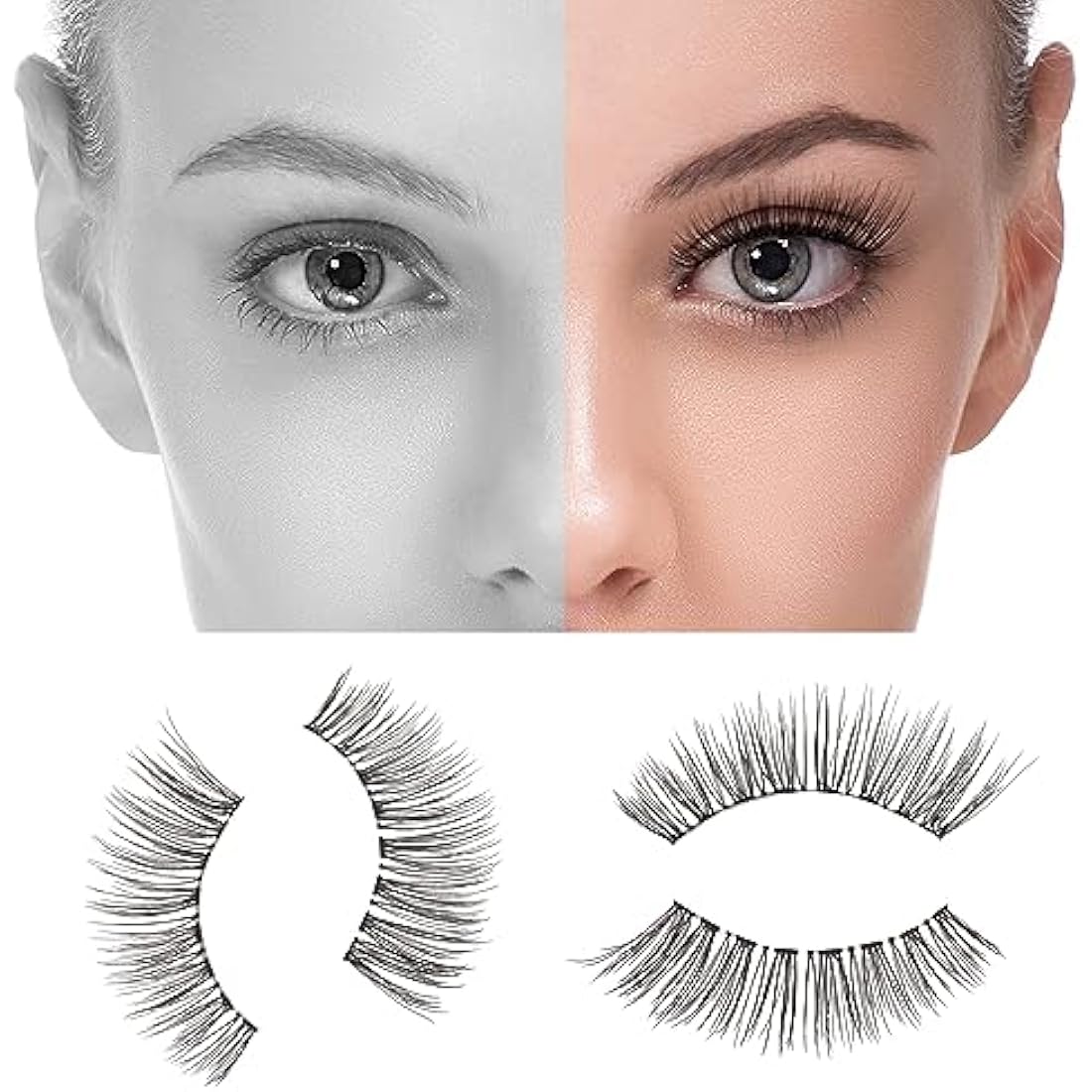 DYAFIN Natural Eyelashes 100% Handmade Lashes Reusable Soft False Eyelashes Lightweight Eye Lashes with Clear Band 3D Fake Eyelashes Long Wispy Eyelashes C Curl Lashes 8 Pairs