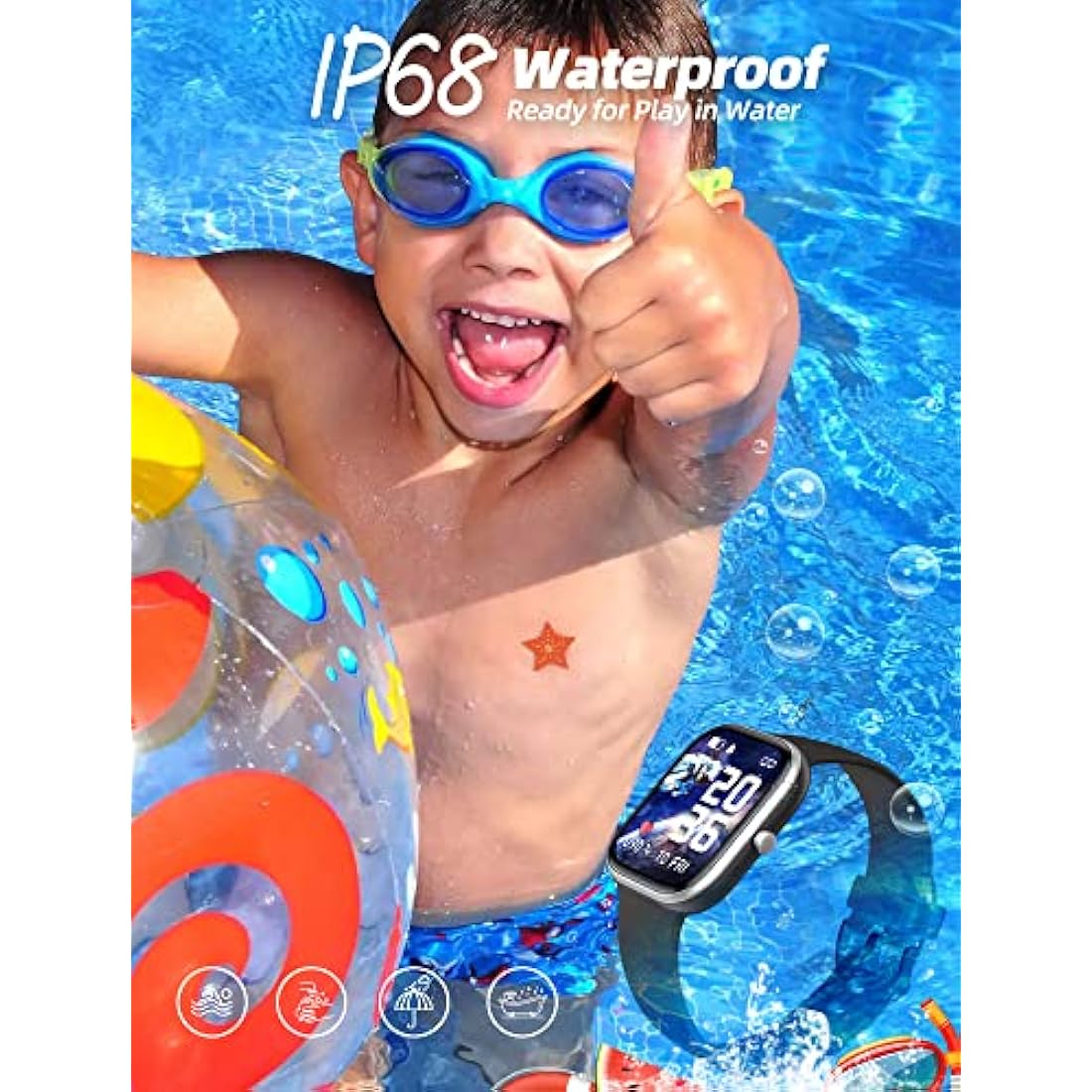 Slothcloud Kids Smart Watch for Boys Girls,IP68 Waterproof Fitness Activity Tracker Watch,Heart Rate Sleep Monitor,8 Sport Modes,Pedometers,Calories Counter,Alarm Clock,Kids Gifts Teens 5+ (Black)