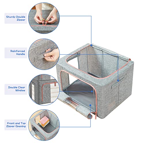 FUSACONY Closet Organizers and Storage, Foldable Oxford Cloth Steel Frame Box,2 Pack,Clear Window & Carry Handles, Waterproof, can Hold Large-capacity