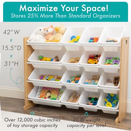 Humble Crew Journey Extra-Large Wooden Toy Storage Organiser for Children, with 16 BPA Free Plastic Removeable Storage Bins, Ideal for Storing Toys,