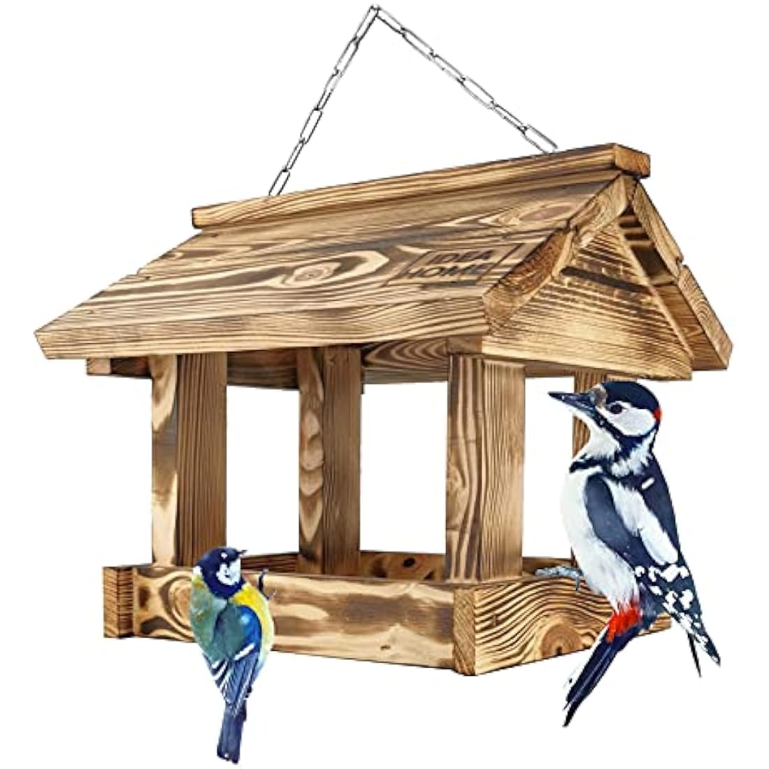 LEVIATAN MAXI Wooden Bird Feeder | Chain Hanging | Outdoor Feed Tray with Roof | Ready-to-Use, No Assembly Required | Feeder for Wild Birds All Year Round