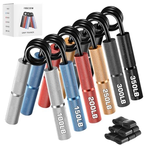 Hozzen Grip Strengthener Trainer Set - 6 Pack Metal Hand Grips Strengthener 100-350LBS, Heavy-Duty Wrist Forearm Strengthener with 6 Rolls of Grip