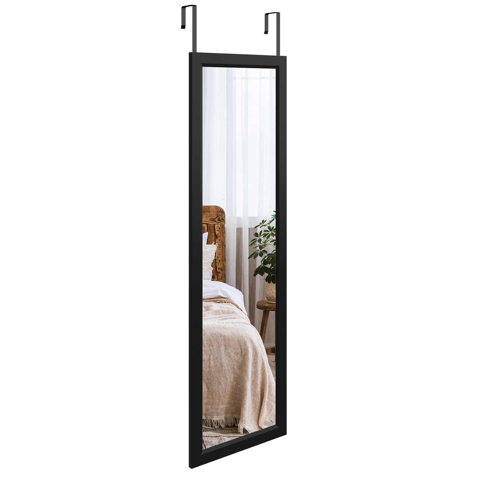 Dripex Over Door Mirror Full Length, 110 x 33cm Wall Mounted Mirror Door Hung Mirror for Bathroom/Bedroom/Wardrobe - Toughened Glass, Black