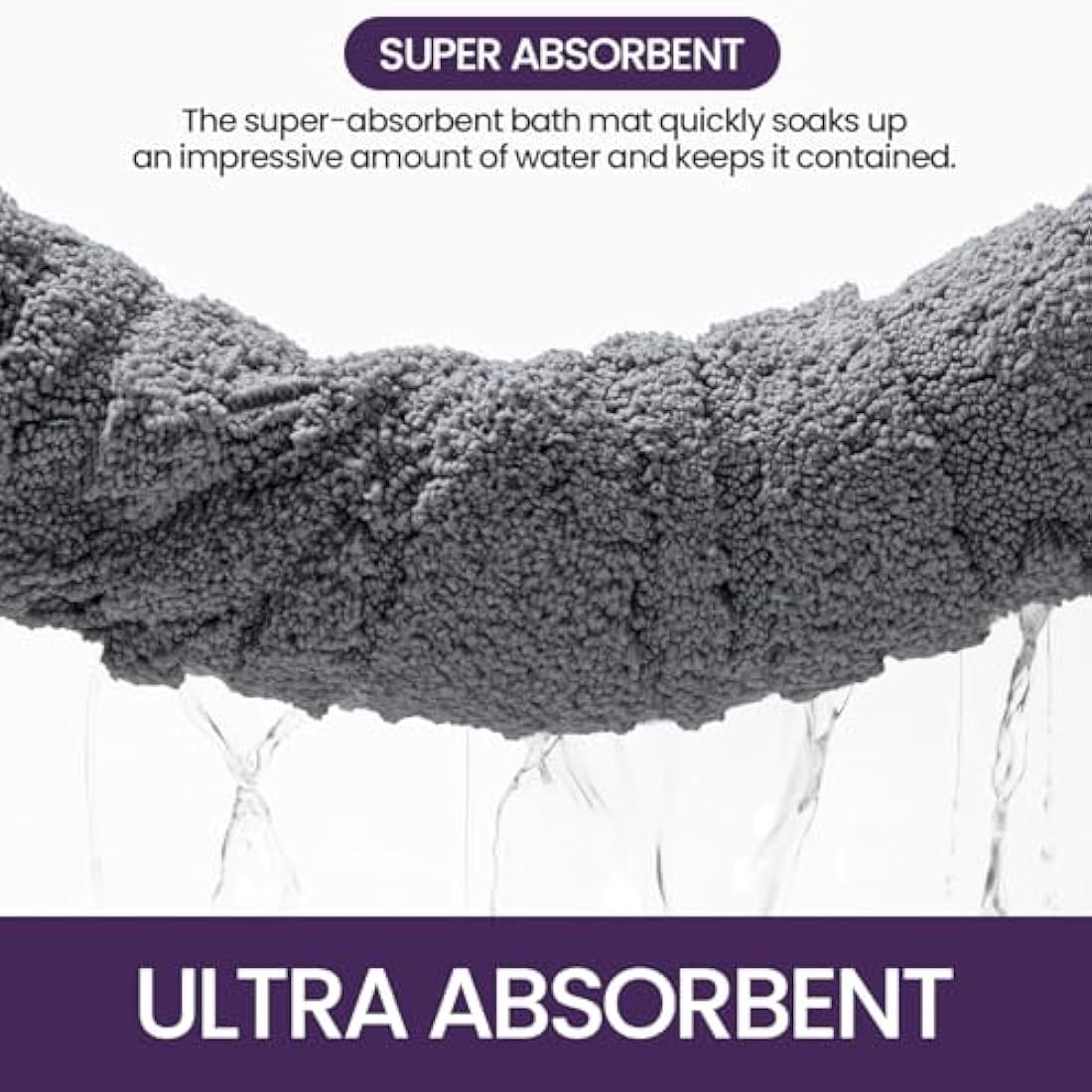 DEXI Absorbent Bath Mat 61 x 92 cm, Soft Bathroom Mats with Non Slip Backing, Machine Washable Microfiber Rug for Shower Floor, Grey