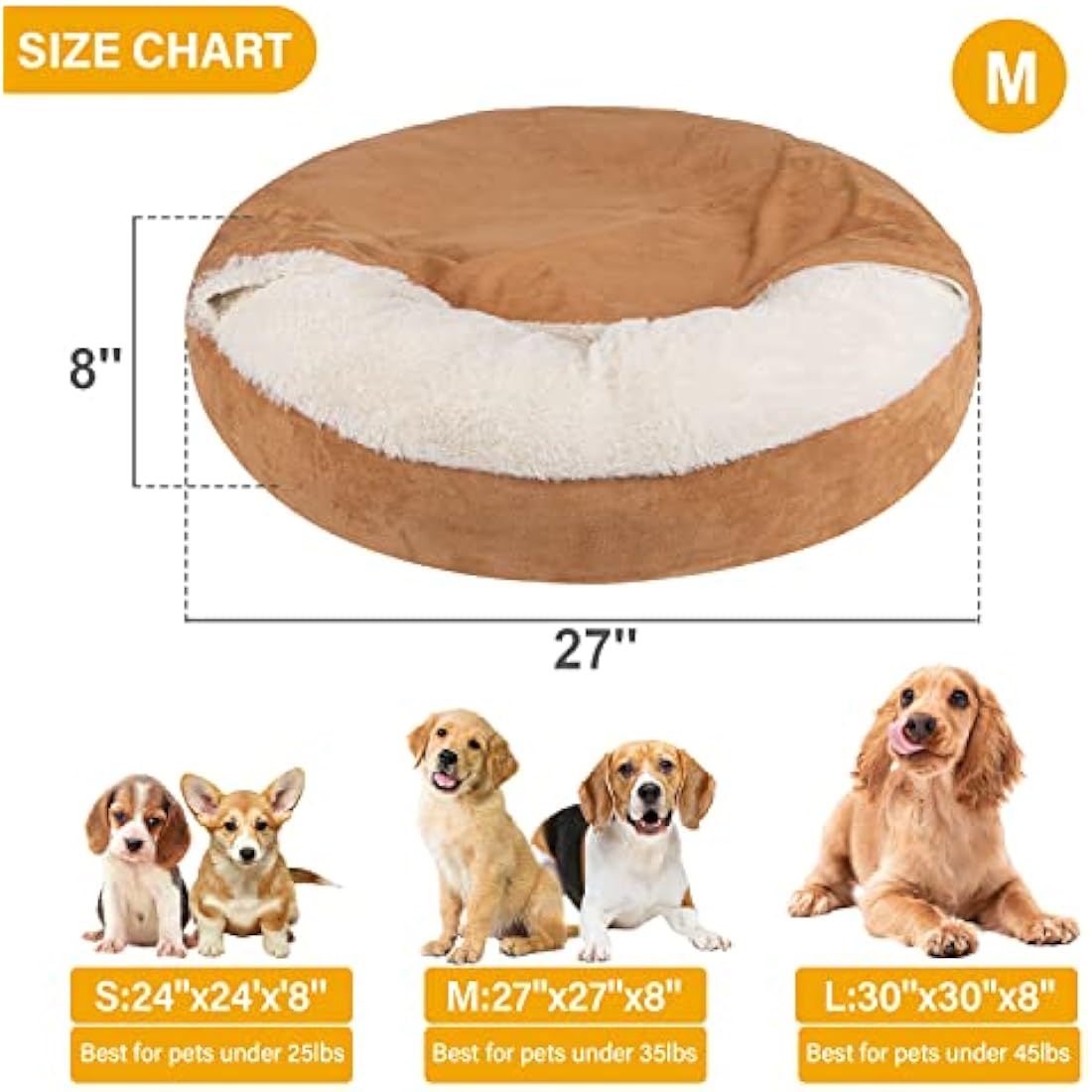 MICOOYO Hooded Dog Bed Mediuml, Cozy Donut Dog Blanket Bed for Doggie, Claming Pet Caved Bed for Cats Puppies (Medium, Wheat)