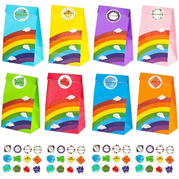 40 PCS Paper Party Bags for Kids, TOOELMON Rainbow Paper Gift Bags Candy Goodie Treat Bags with Stickers for Birthday, Picnic, Wedding Parties (130 * 80 * 240mm,Rainbow-40pcs)