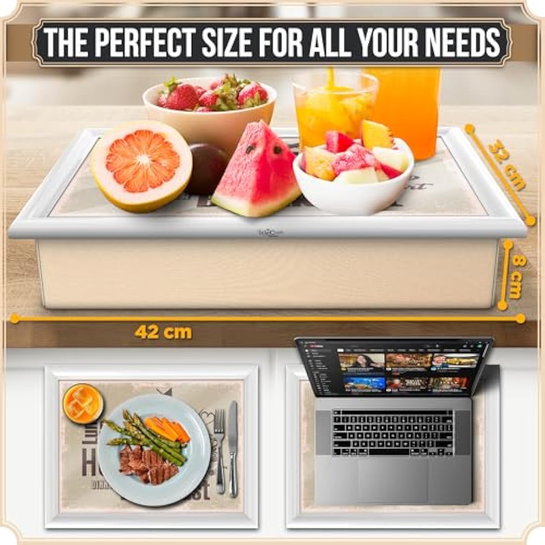 Empire Lap Tray with Bean Bag Cushion – Wooden Soft Padded Lap Tray with Cushion for Eating, Drinking & Laptop – Ideal for Breakfast, Dinner, Snacks & Work – Comfortable, Portable with Sturdy Design